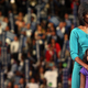 Michelle Obama stands with daughter Sasha onstage during the Democratic National Convention (DNC) on August 25, 2008 in Denver, Colorado.